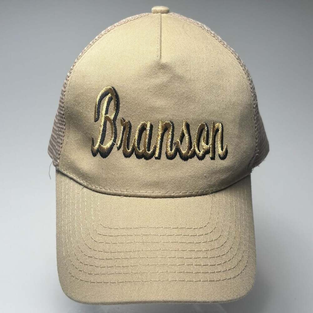 Nissin Cap Branson Embroidered Trucker Hat Beige